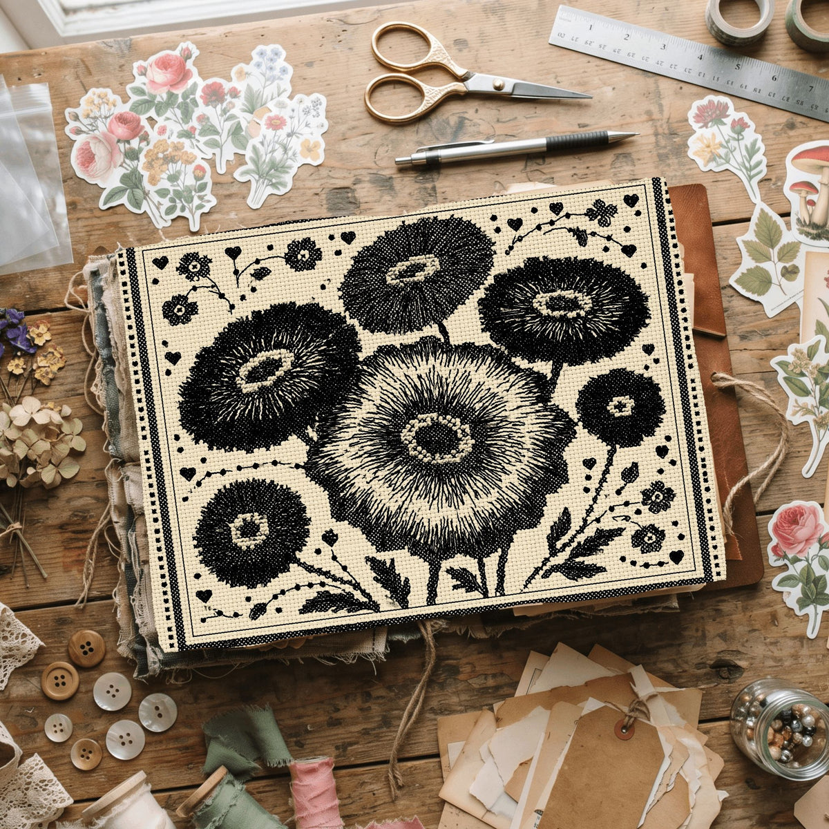 Primitive Cross Stitch Label Frame
