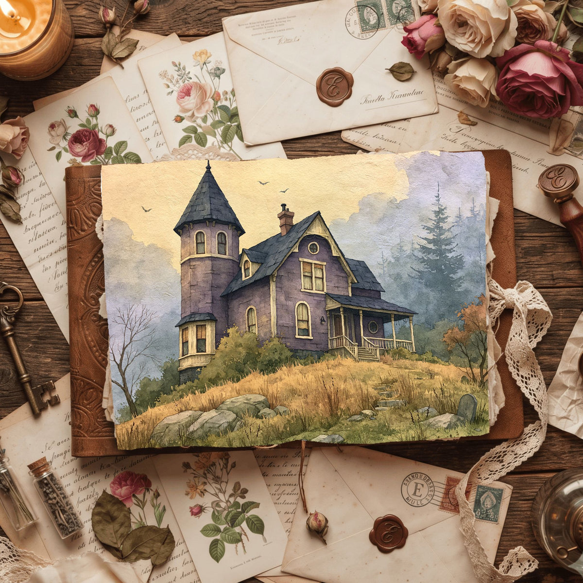 Purple Halloween Watercolor Art