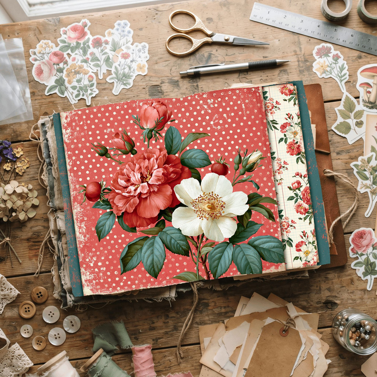 Red Shabby Chic Journal Paper