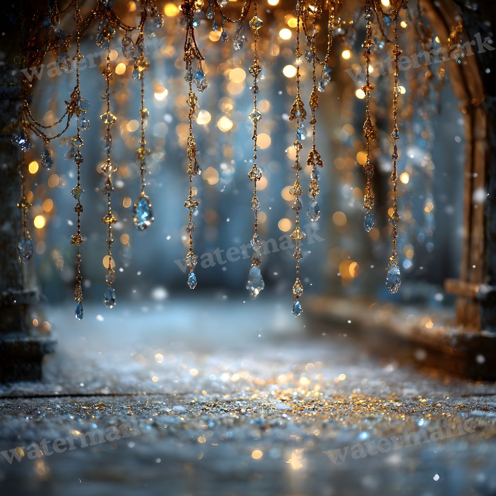Sapphire Blue Gold Snowy Indoor Christmas Backdrop Images