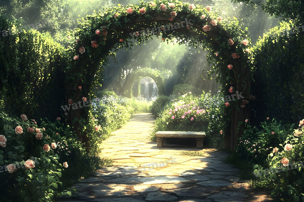 Secret Garden Arbour digital photo backdrop for photo editing, preview 9