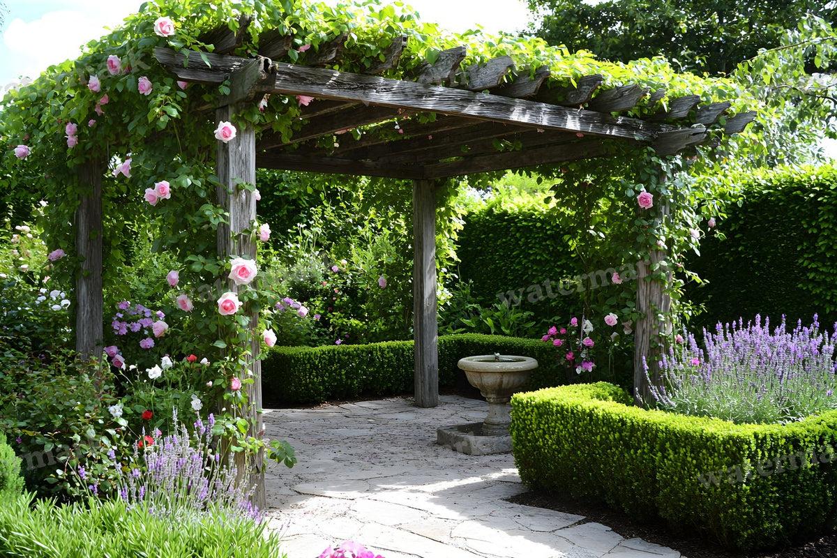 Secret Garden Pergola digital photo backdrop for photo editing, preview 9