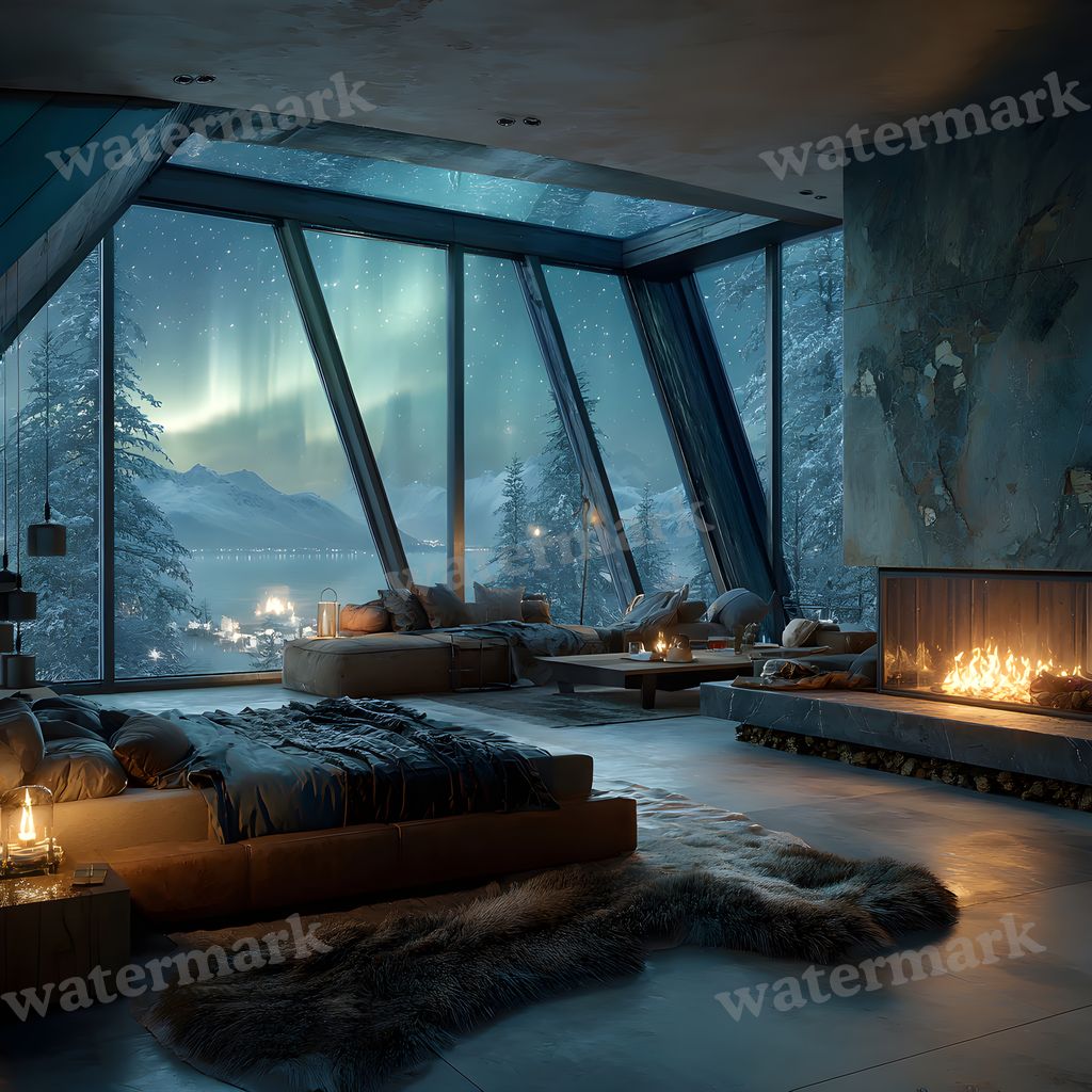 Snowy Glascabin Bedroom Backdrop Images