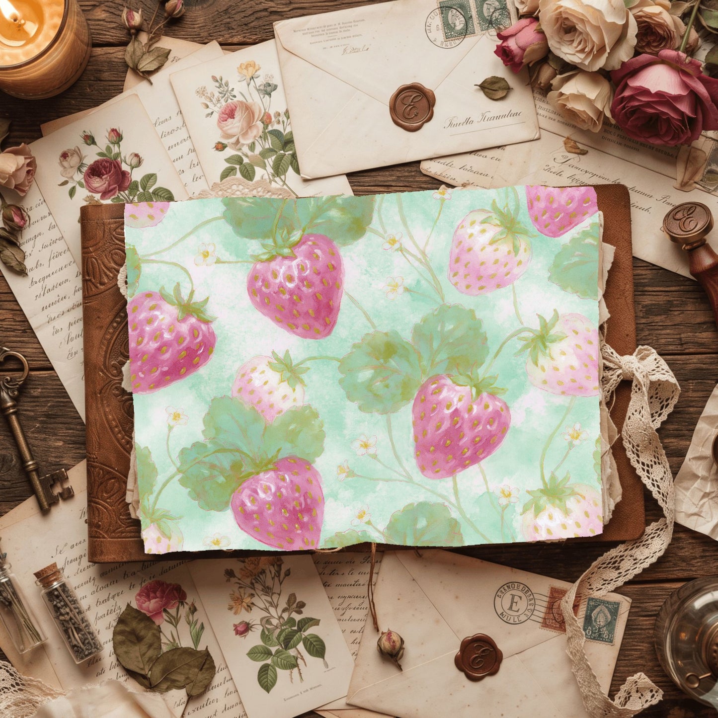 Strawberry Botanical Scrapbook Paper