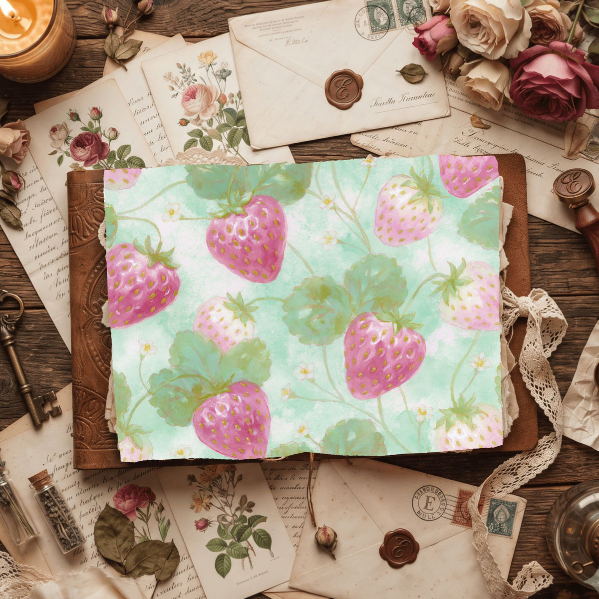 Strawberry Botanical Scrapbook Paper