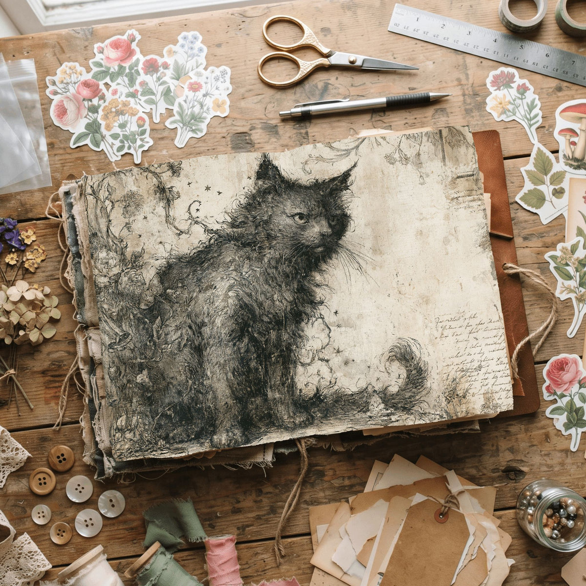 Vintage Black Cat Journal Paper