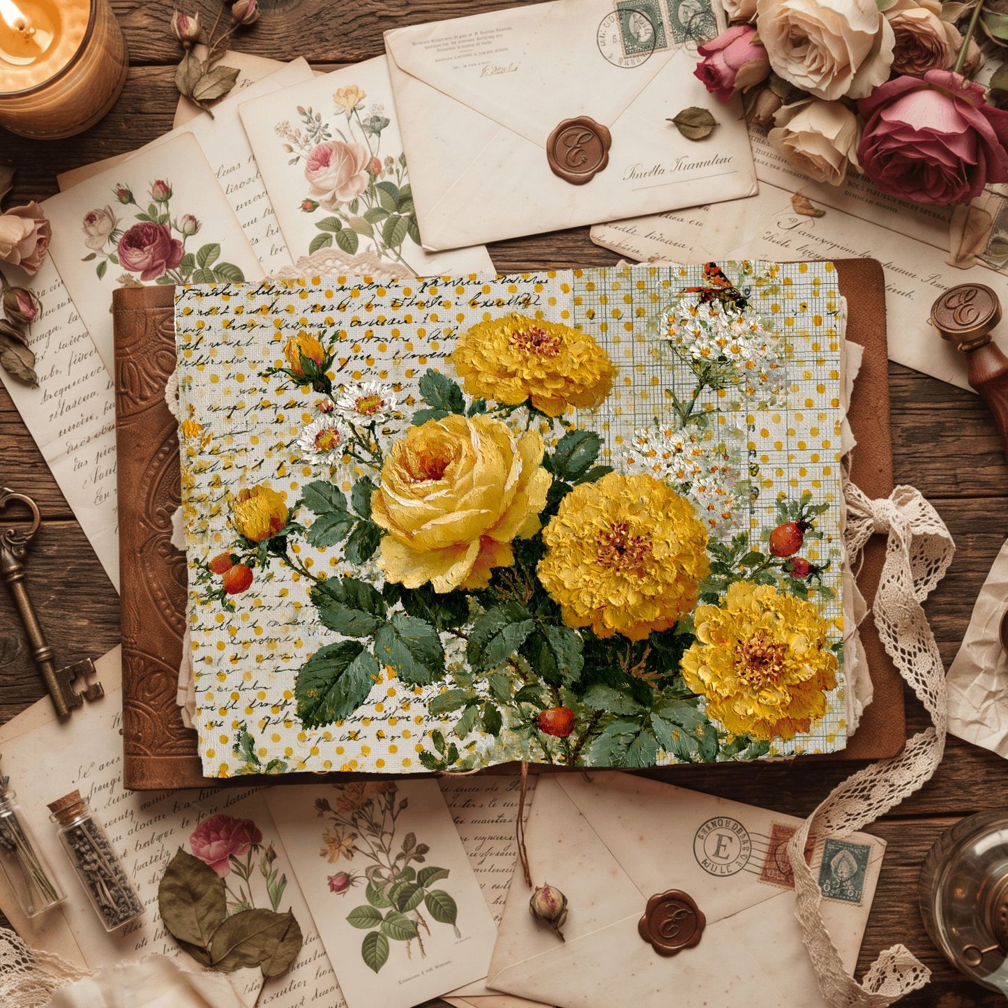 Yellow Shabby Chic Journal Paper