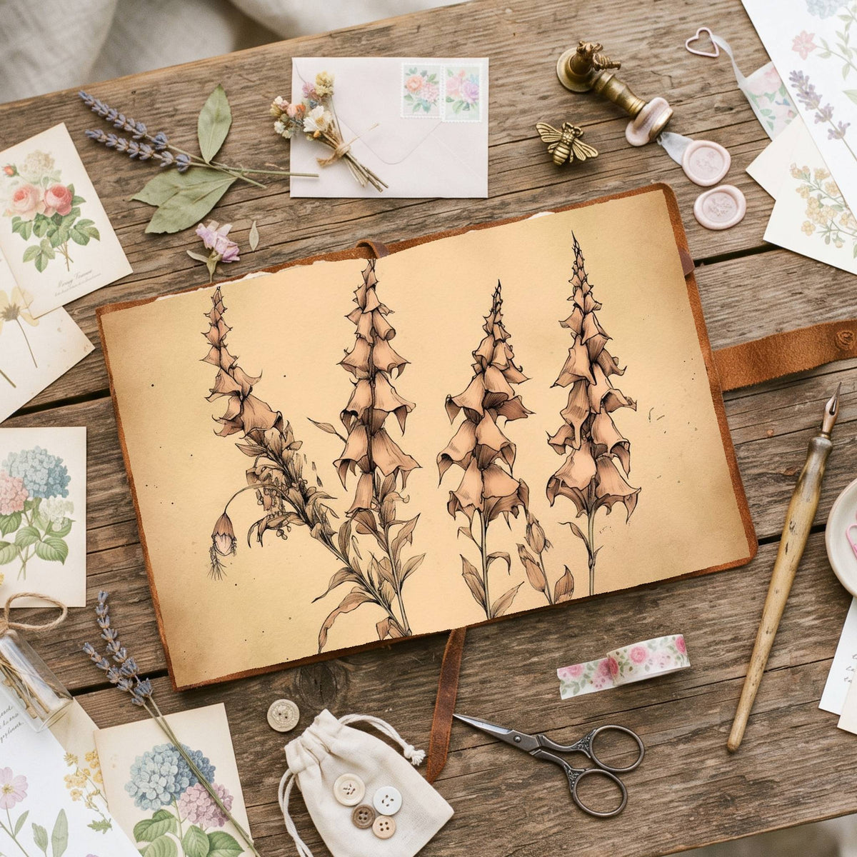 Autumn Digitalis Foxgloves Digital Papers