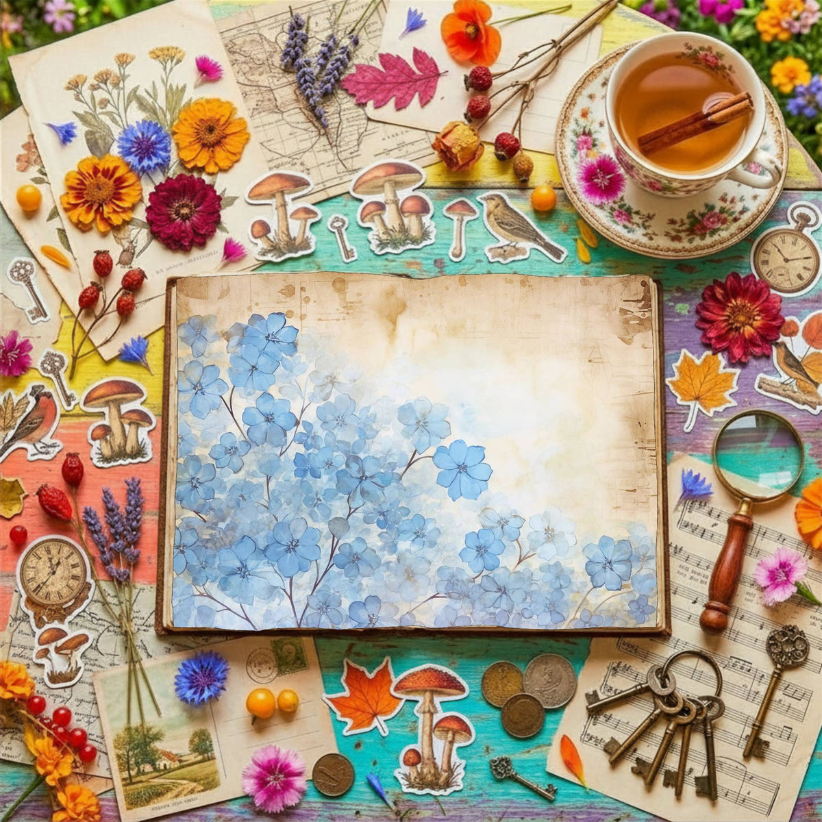 Blue Floral Digital Papers