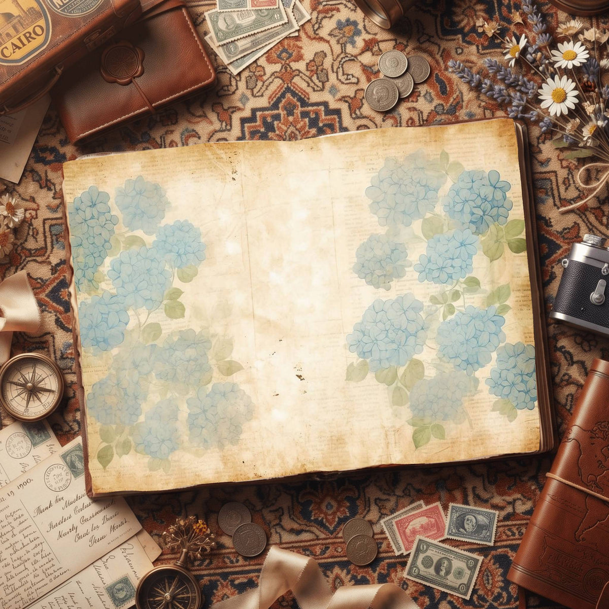 Blue Hydrangea Digital Papers