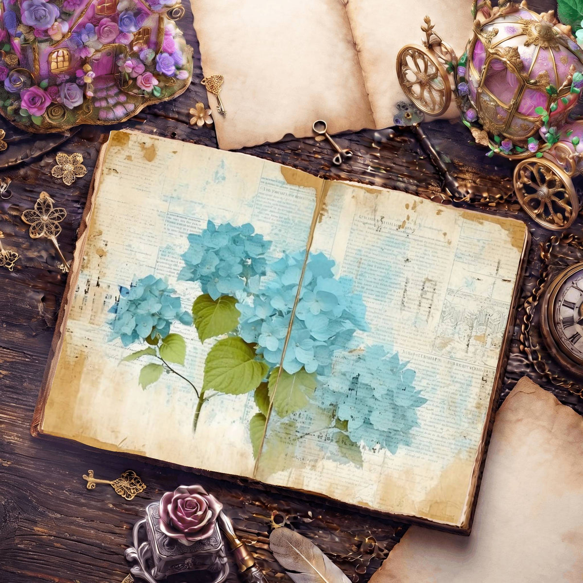 Blue Hydrangea Digital Papers