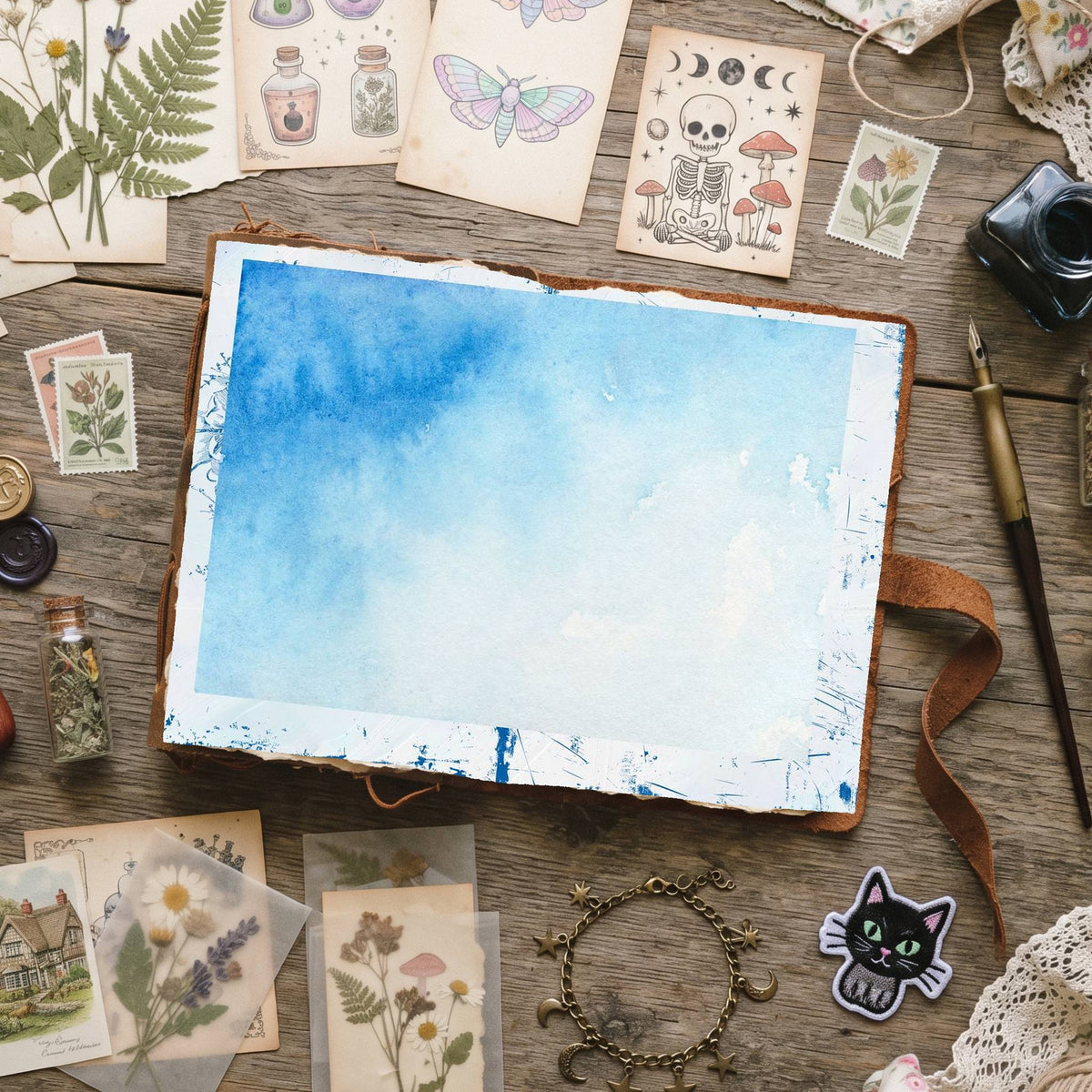 Blue Watercolor Distressed Blank And Lined Digital Papers