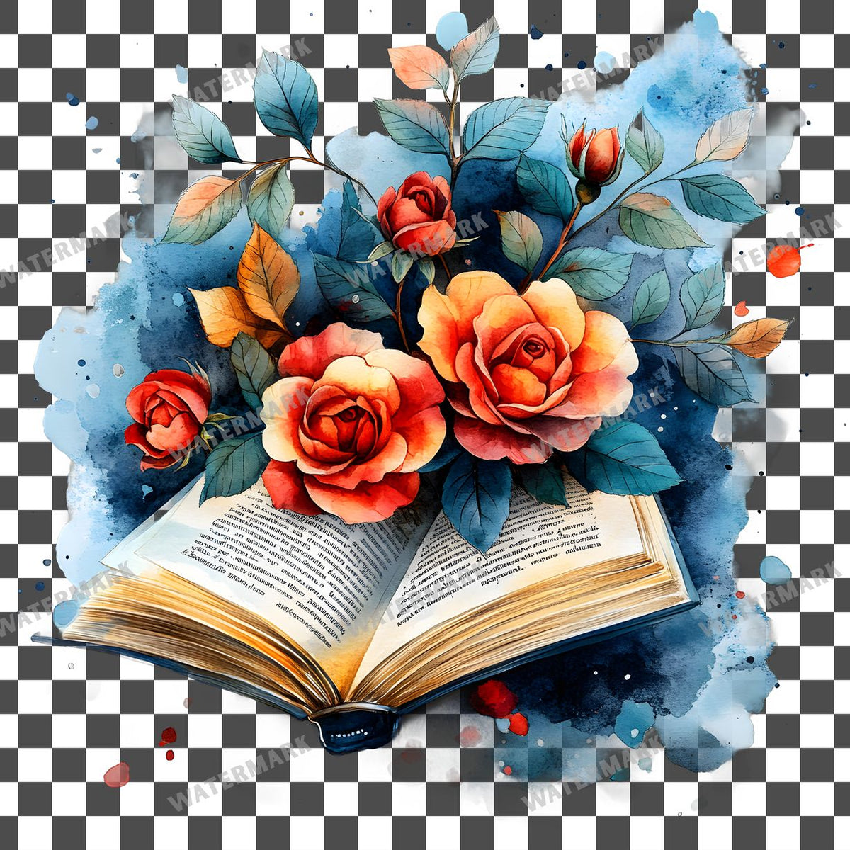 Book And Roses clipart PNG on a transparent background, design 10