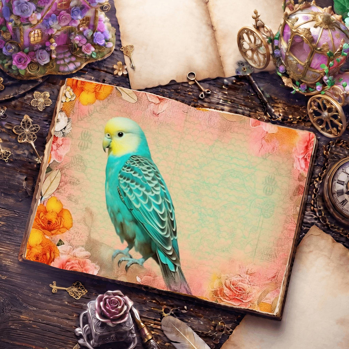 Budgie Parakeet Birds Pastel Digital Papers