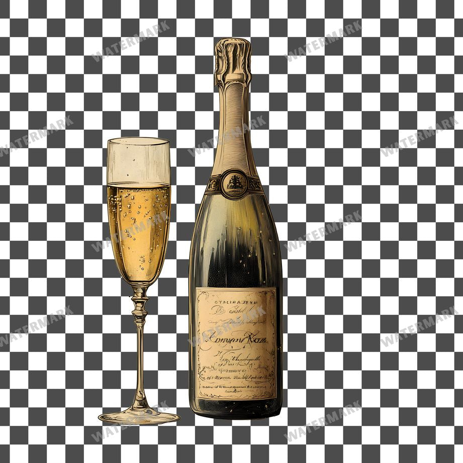 Champagne Vintage Style Clipart Pngs