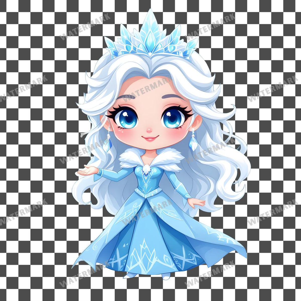 Chibi Snow Queen clipart PNG on a transparent background, design 10