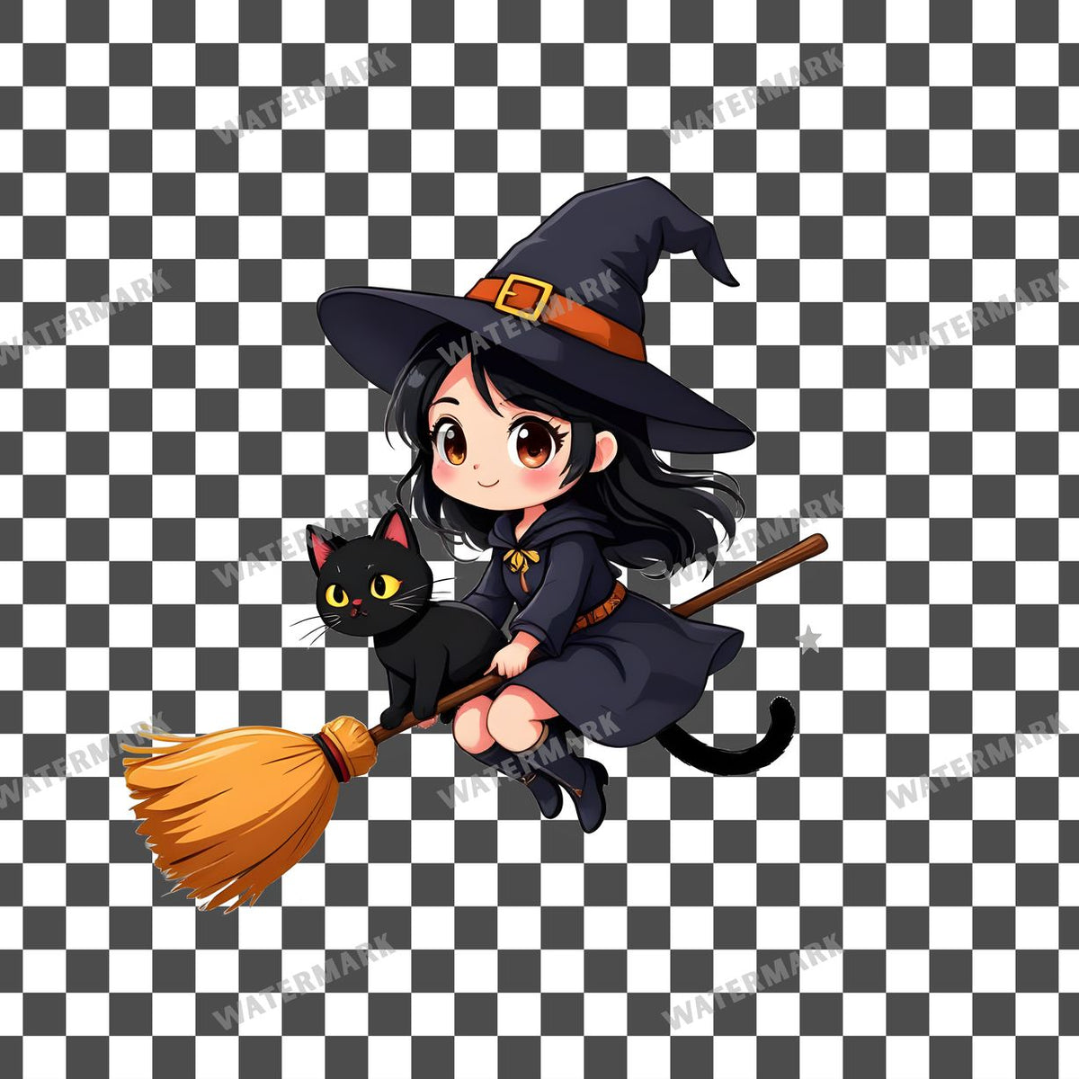 Chibi Witch Flying Clipart Pngs