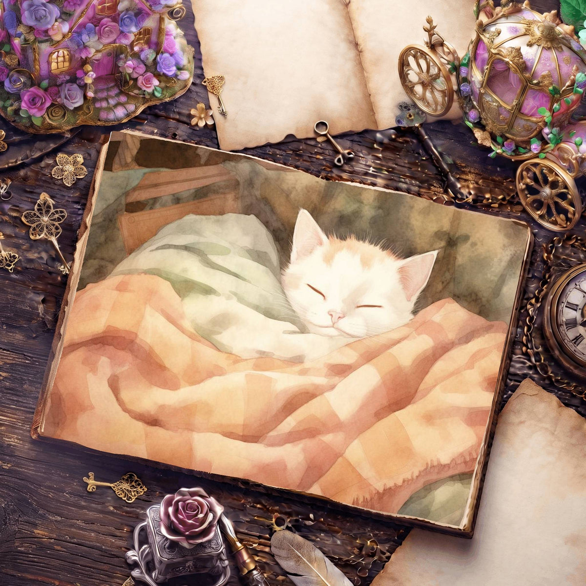 Christmas Cosy Cat Digital Papers