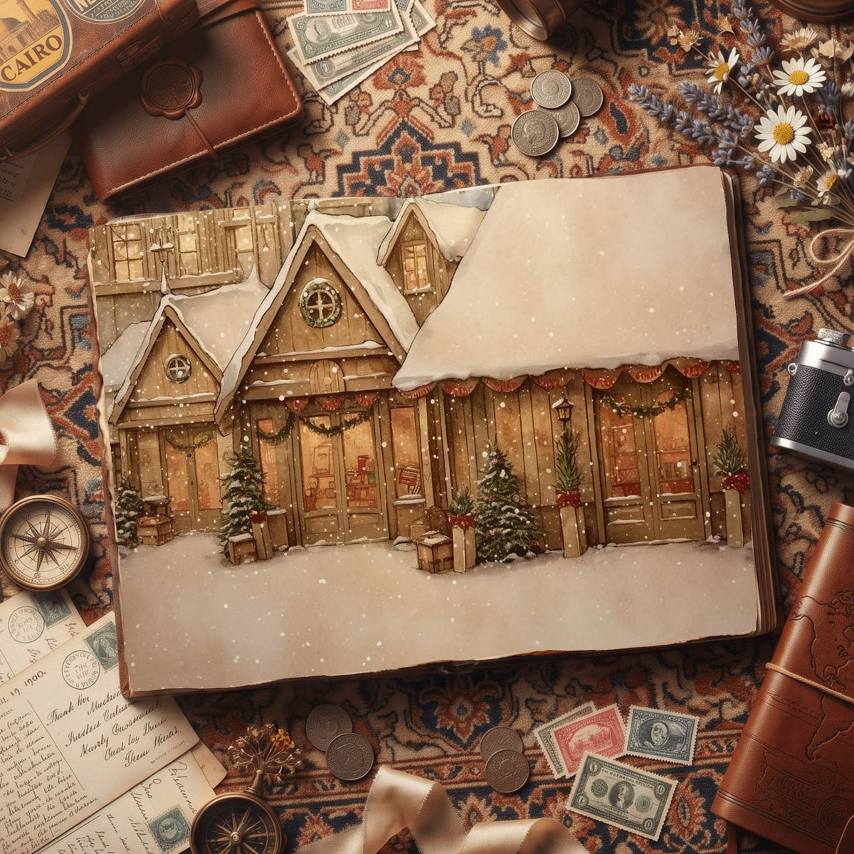Christmas Cottage Vintage Digital Papers