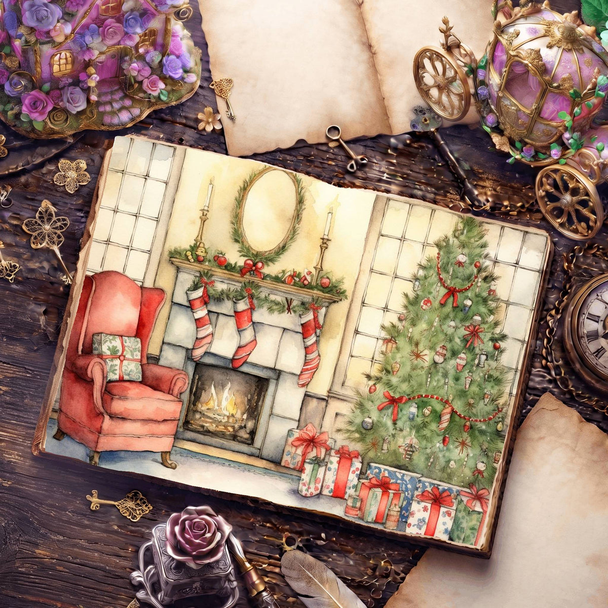 Christmas Fireplace Digital Papers