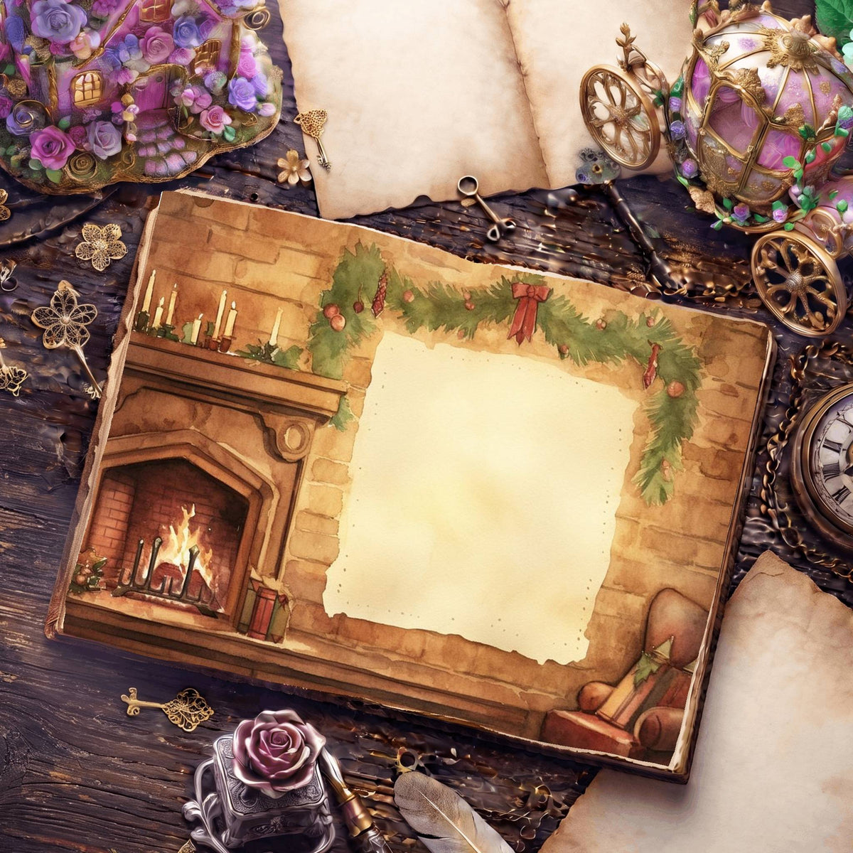 Christmas Fireplace Digital Papers