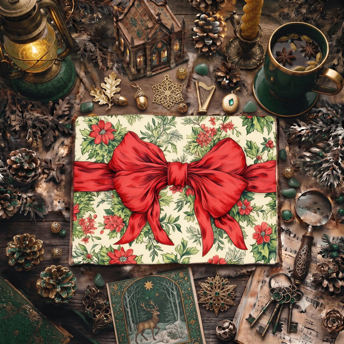 Christmas Red Ribbon Decorated Digital Papers