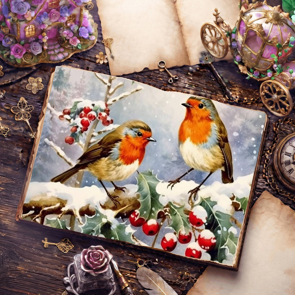 Christmas Robins Digital Papers