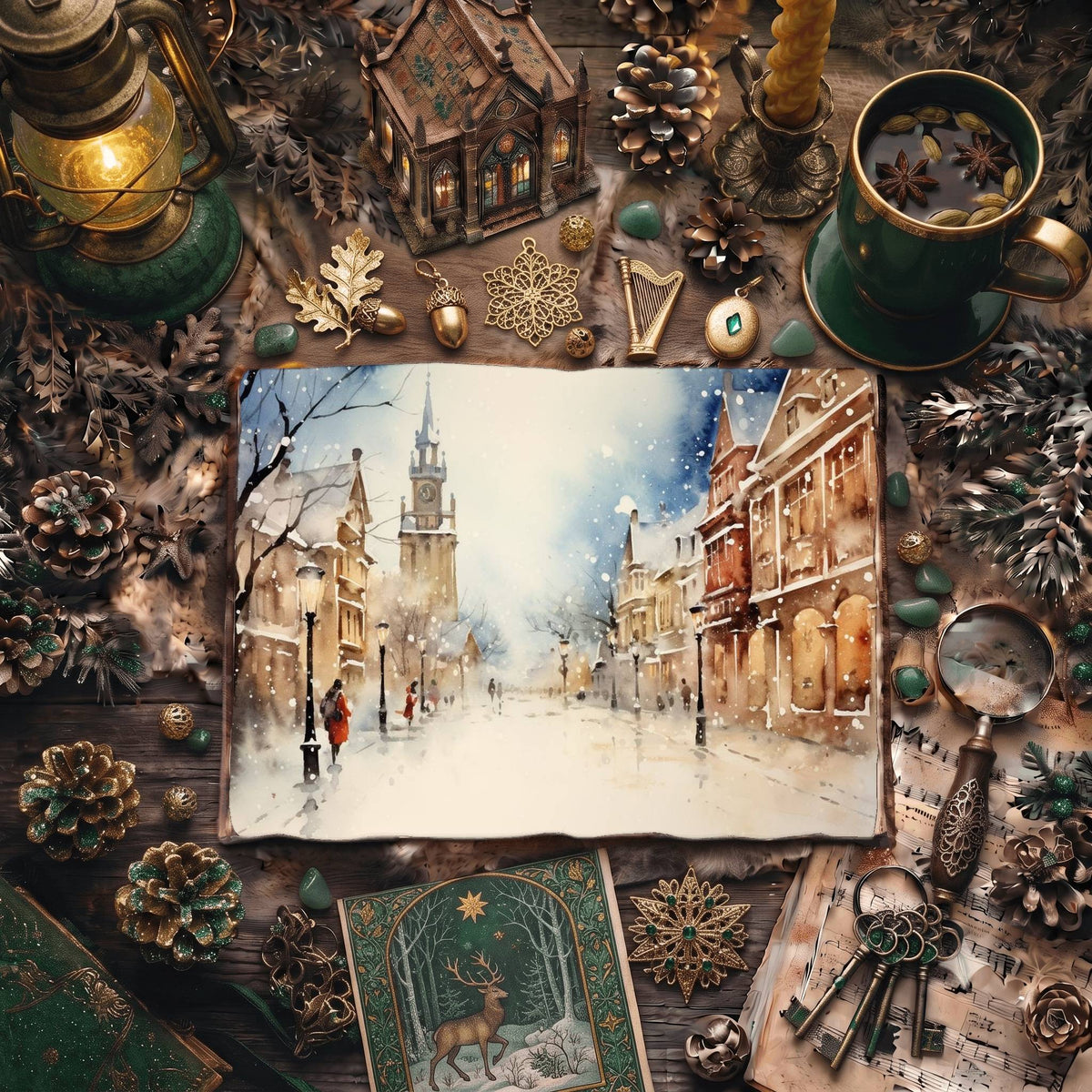 Christmas Snowy Town Digital Papers