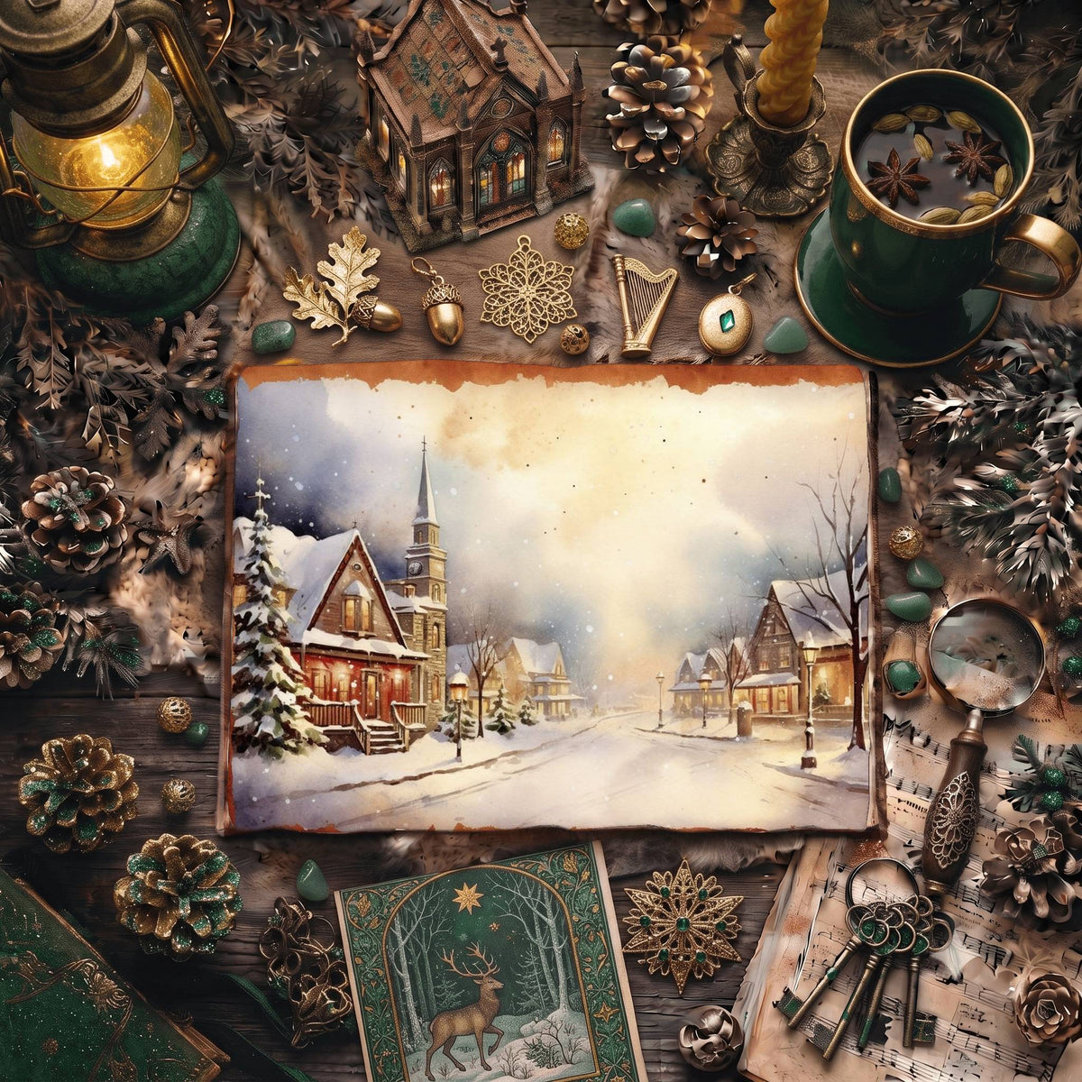 Christmas Snowy Town Digital Papers