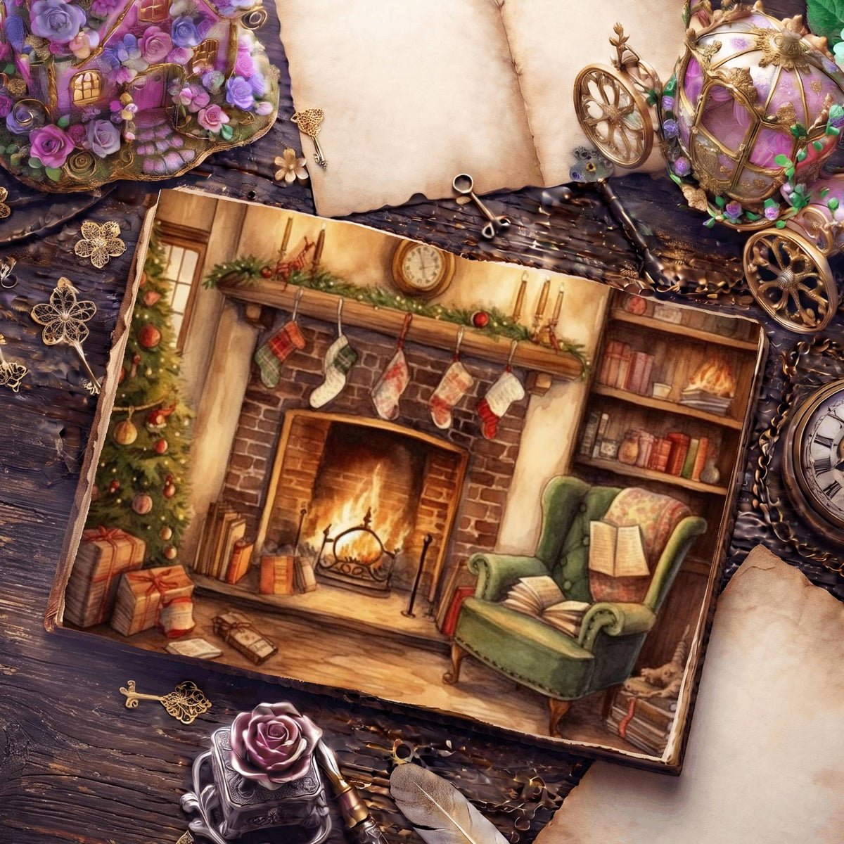 Cosy Christmas Fireplace Digital Papers