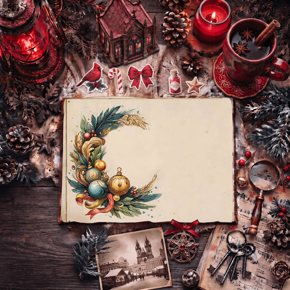Festive Holiday Wreath Digital Papers