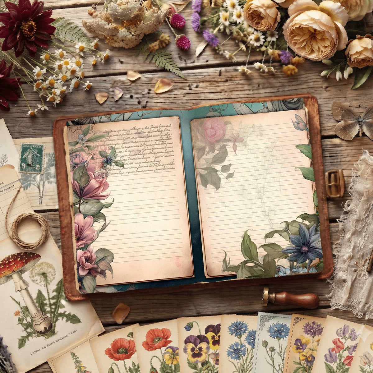 Floral Lined Digital Papers