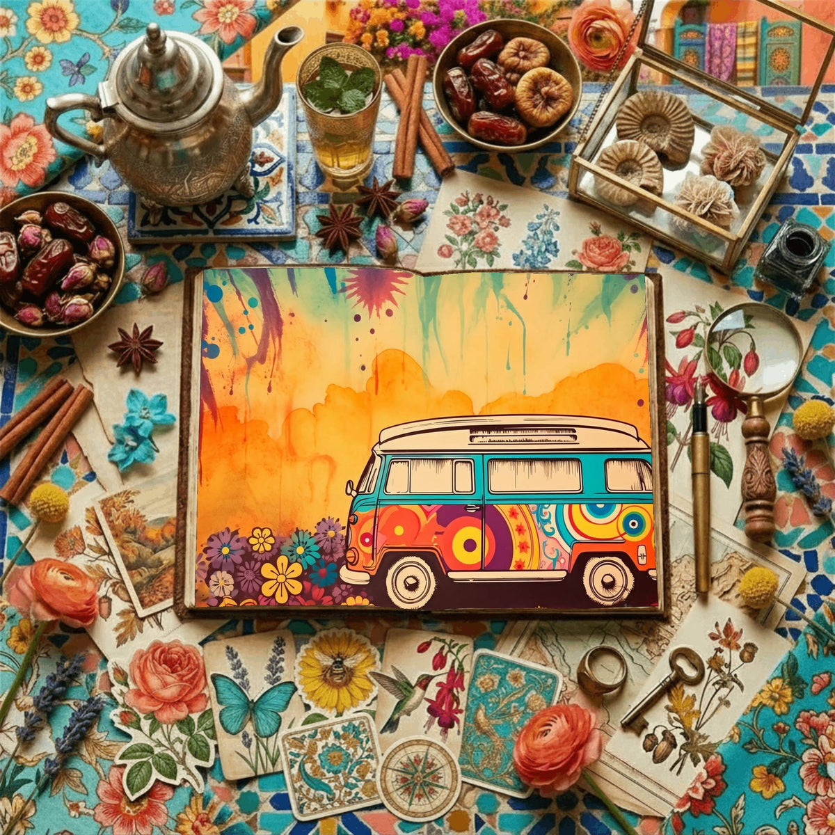 Hippie Campervan Digital Papers