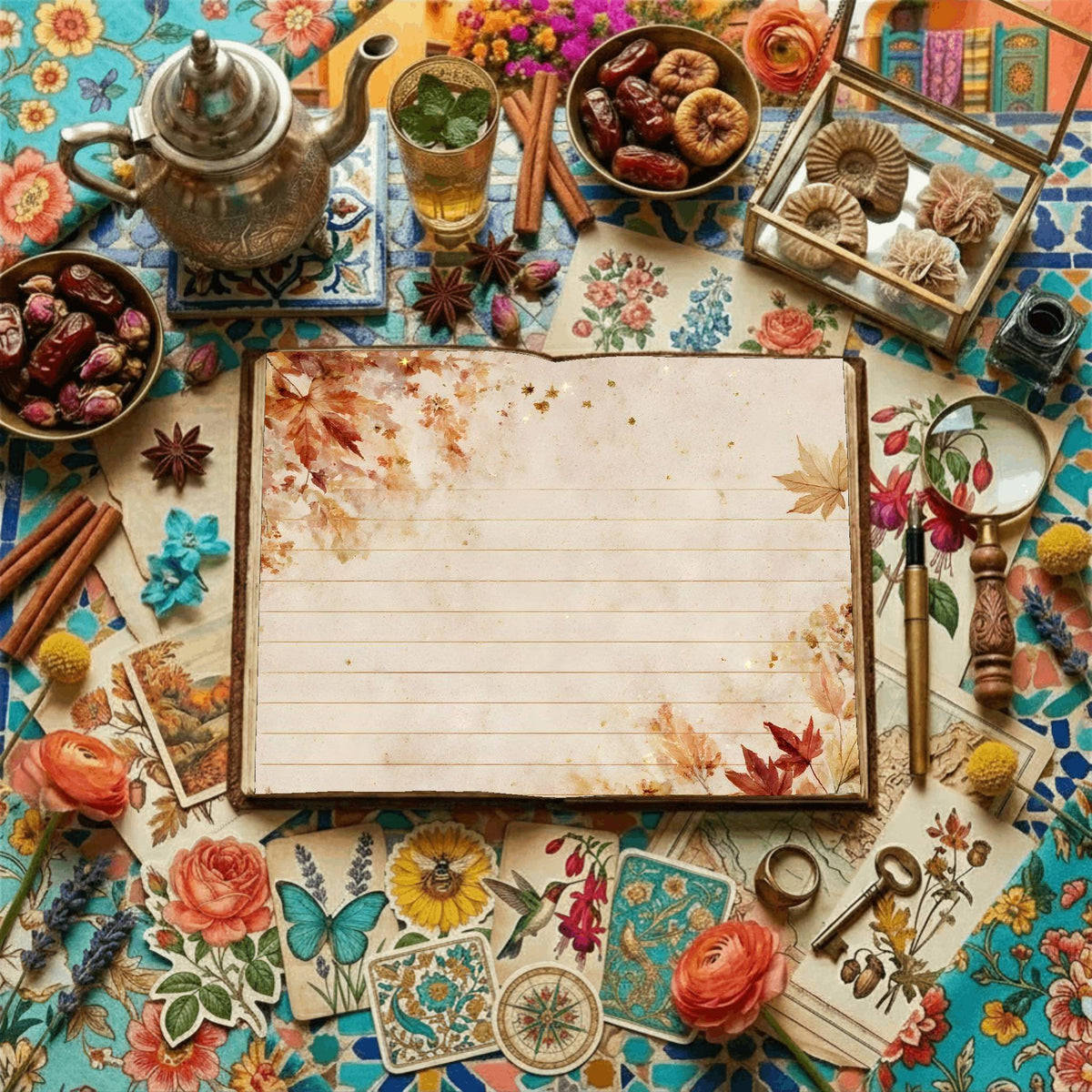 Lined Autumn Leaves Digital Papers