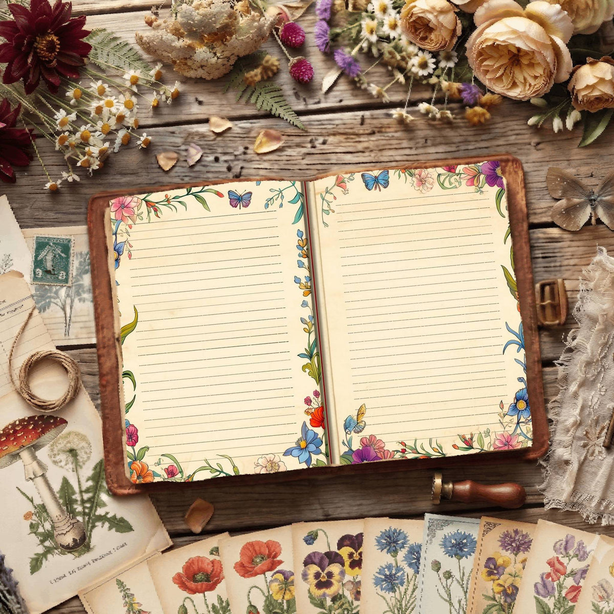 Lined Floral Digital Papers