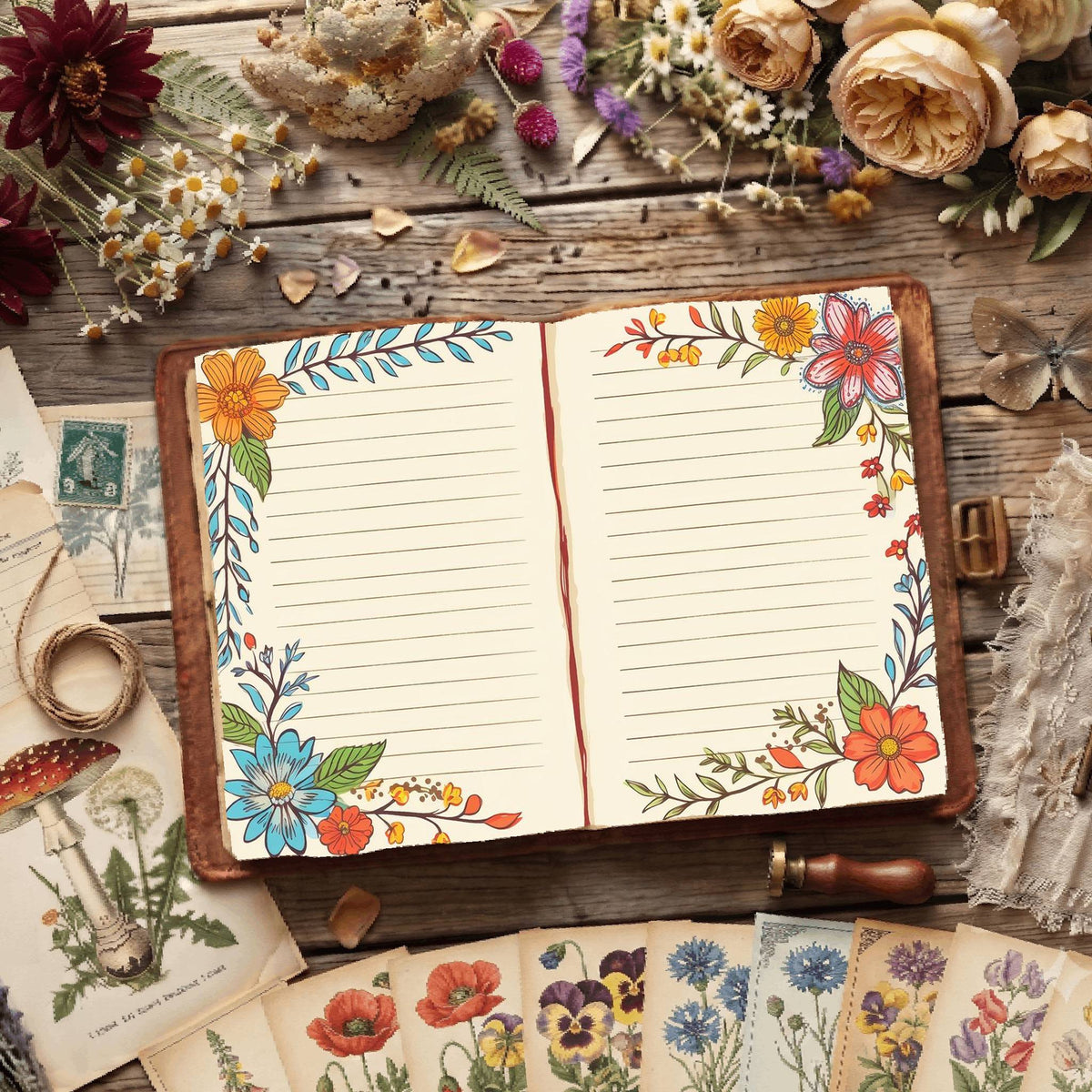 Lined Floral Digital Papers