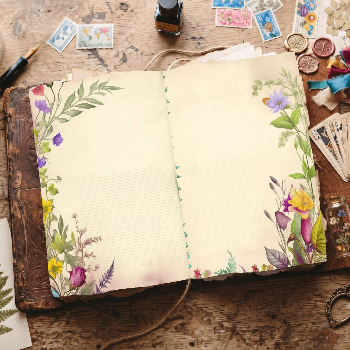 Lined Flower Digital Papers