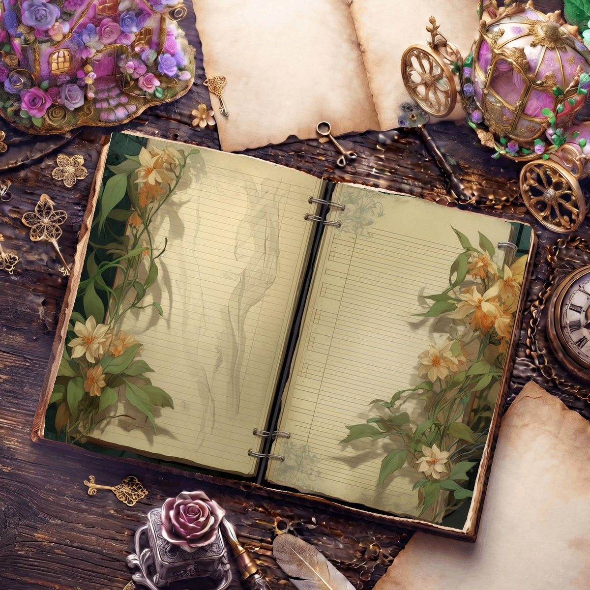 Lined Flower Digital Papers