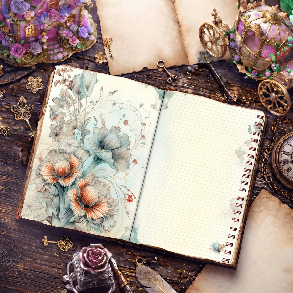 Lined Flower Digital Papers