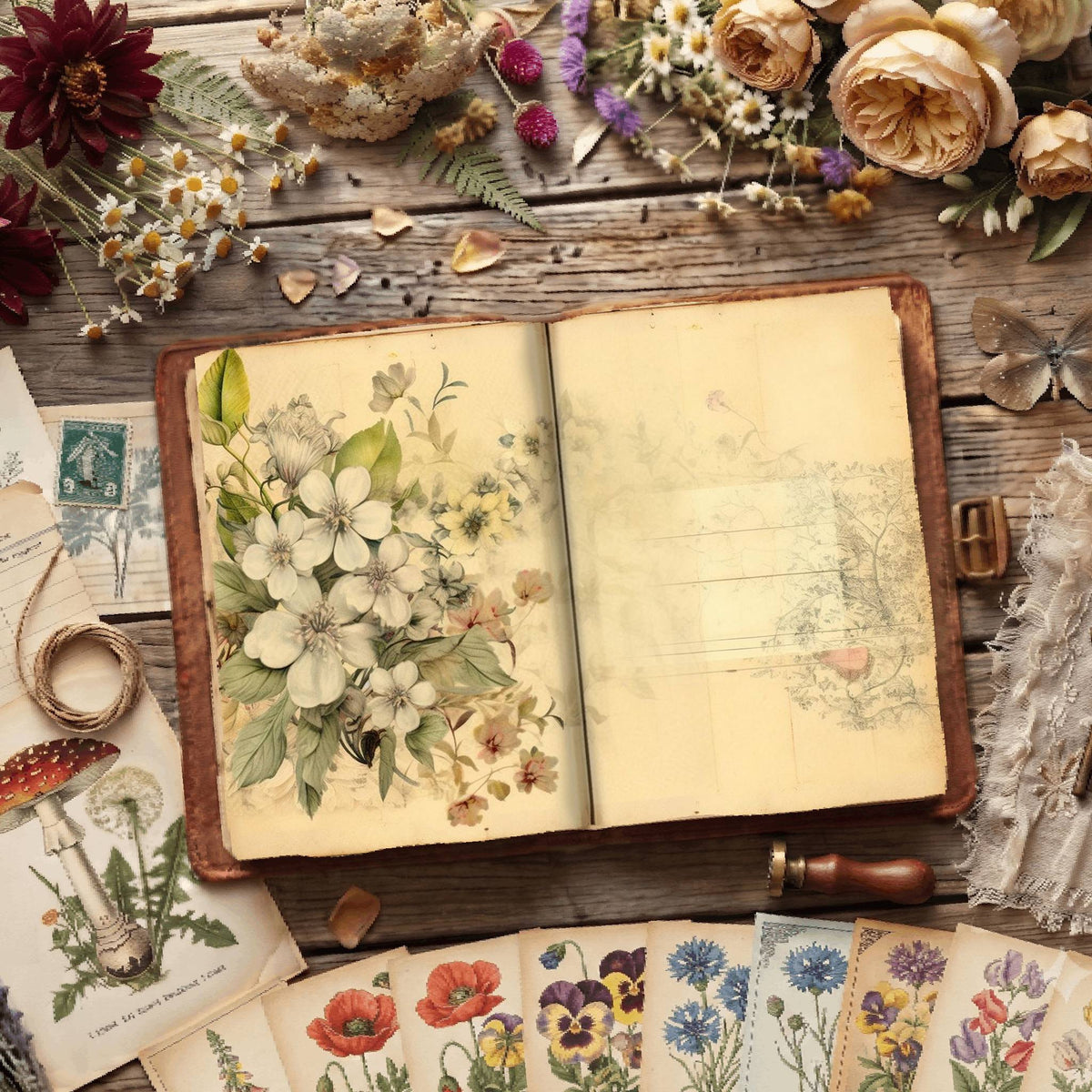 Lined Flower Digital Papers