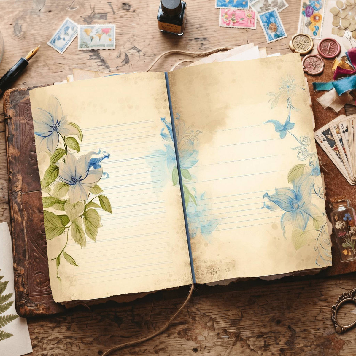 Lined Flower Digital Papers