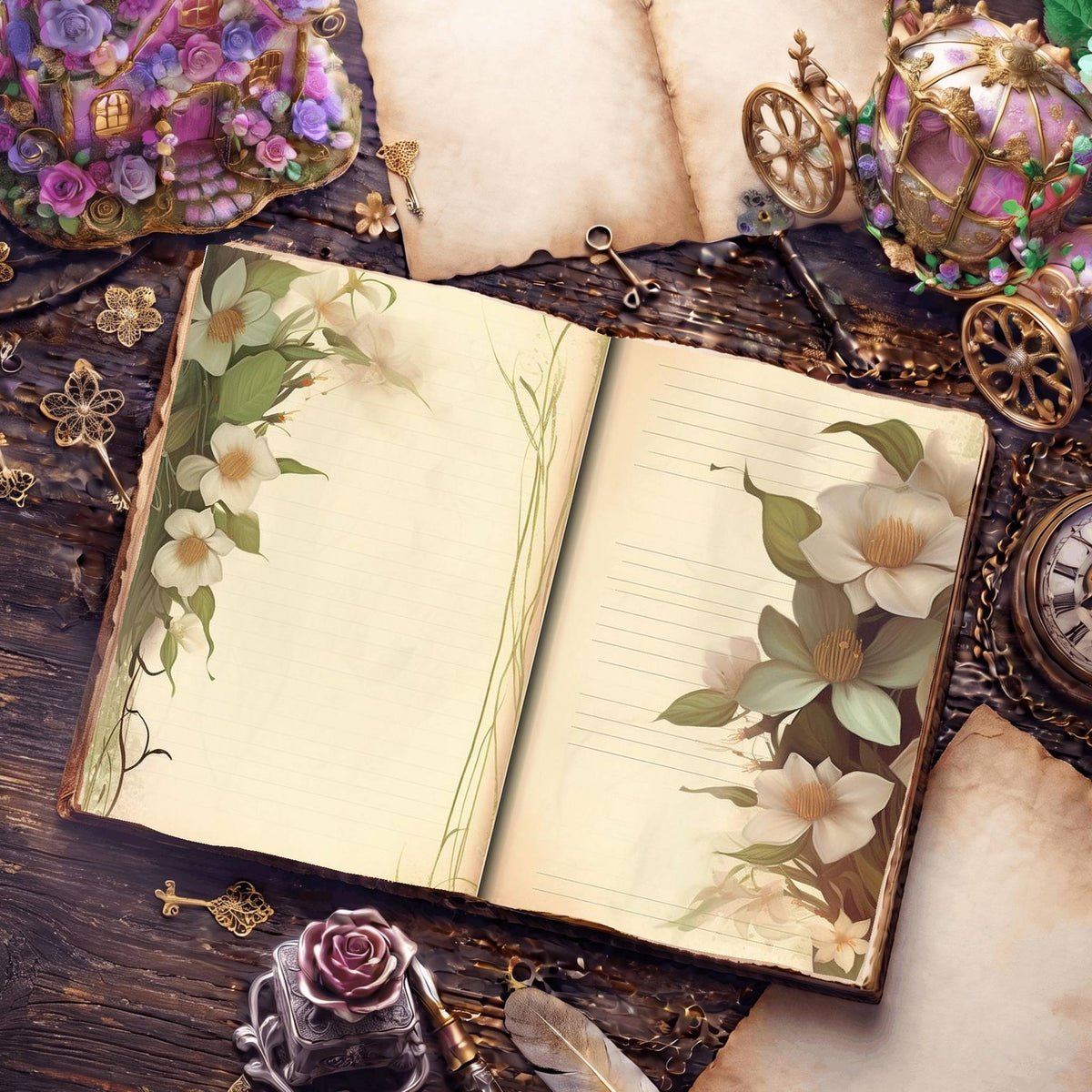 Lined Flower Digital Papers