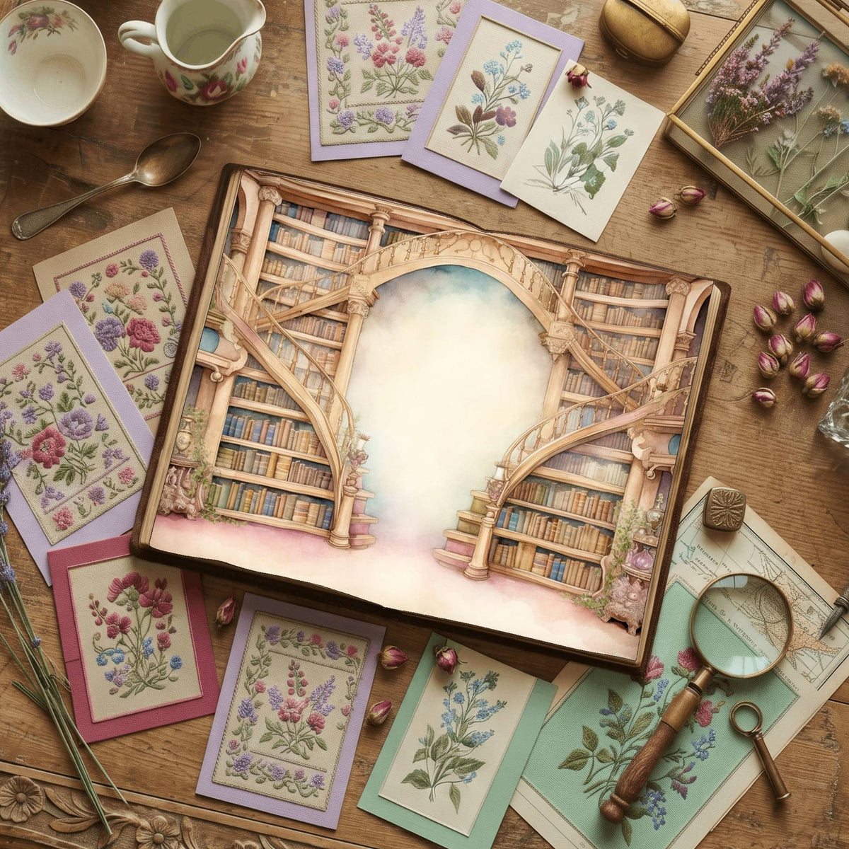 Magic Library Vintage Pastel Digital Papers