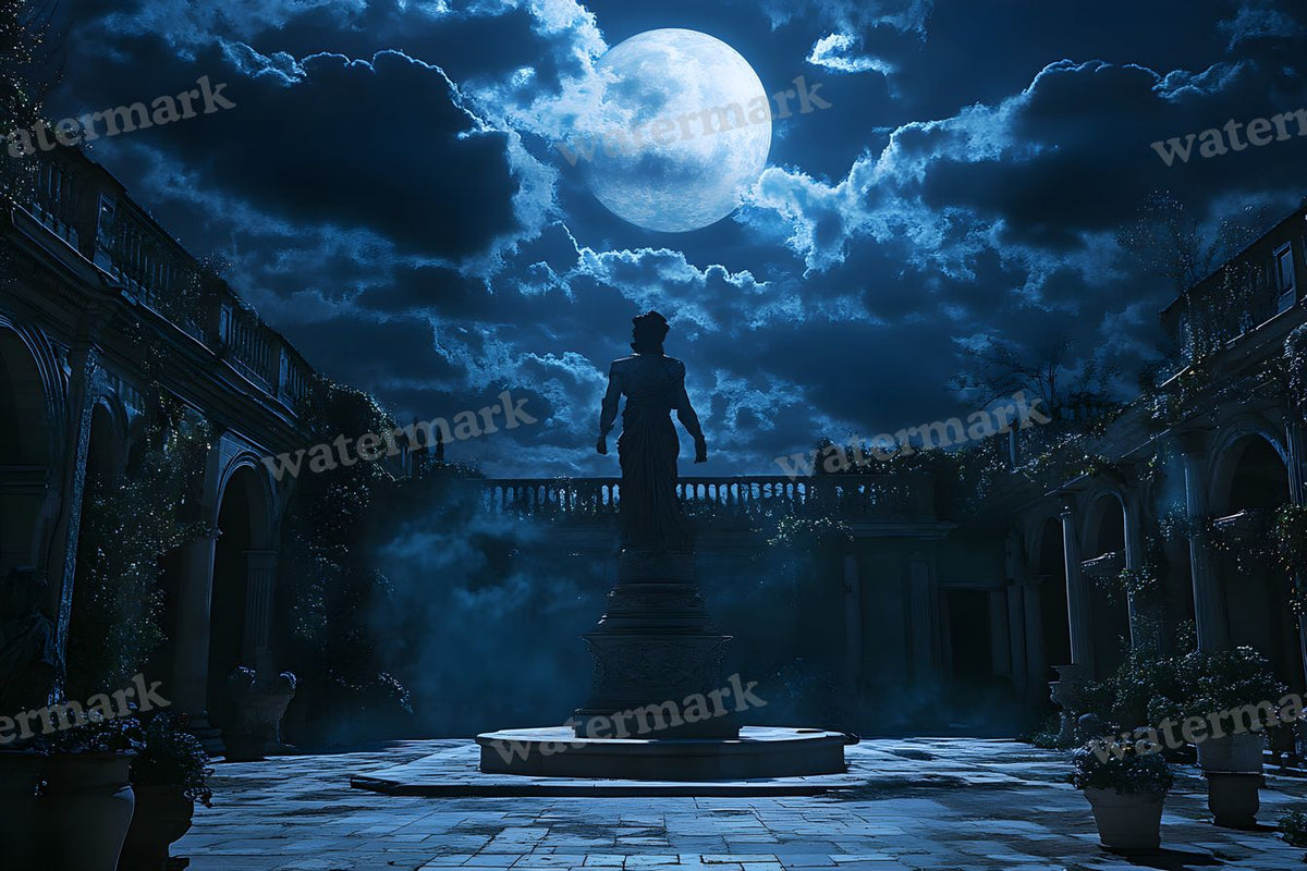Moonlit Courtyard Scene digital photo backdrop for photo editing, preview 9