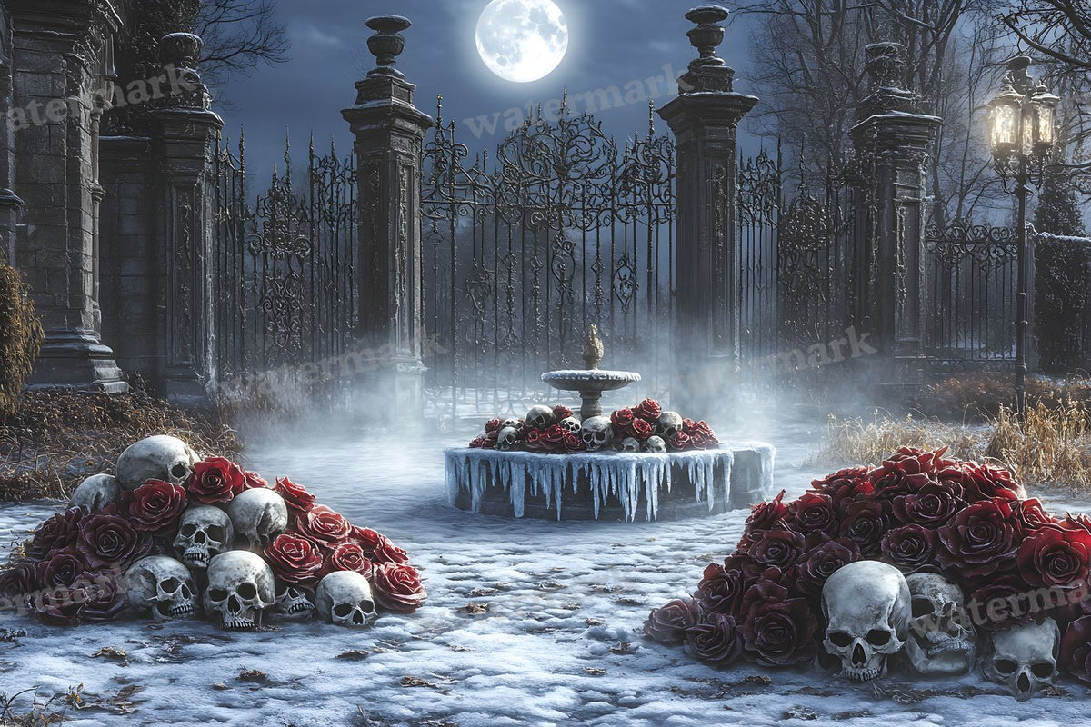 Moonlit Gothic Courtyard Backdrop Images