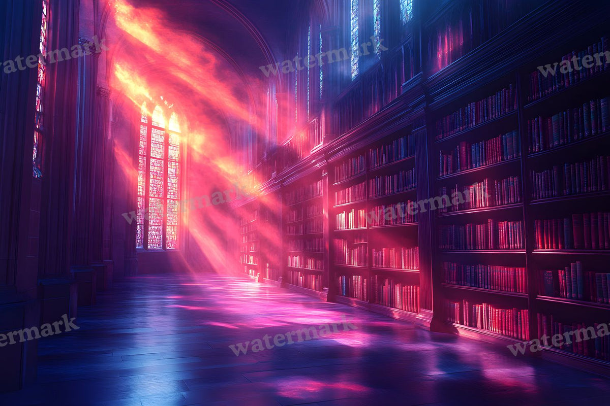 Moonlit Library Backdrop Images