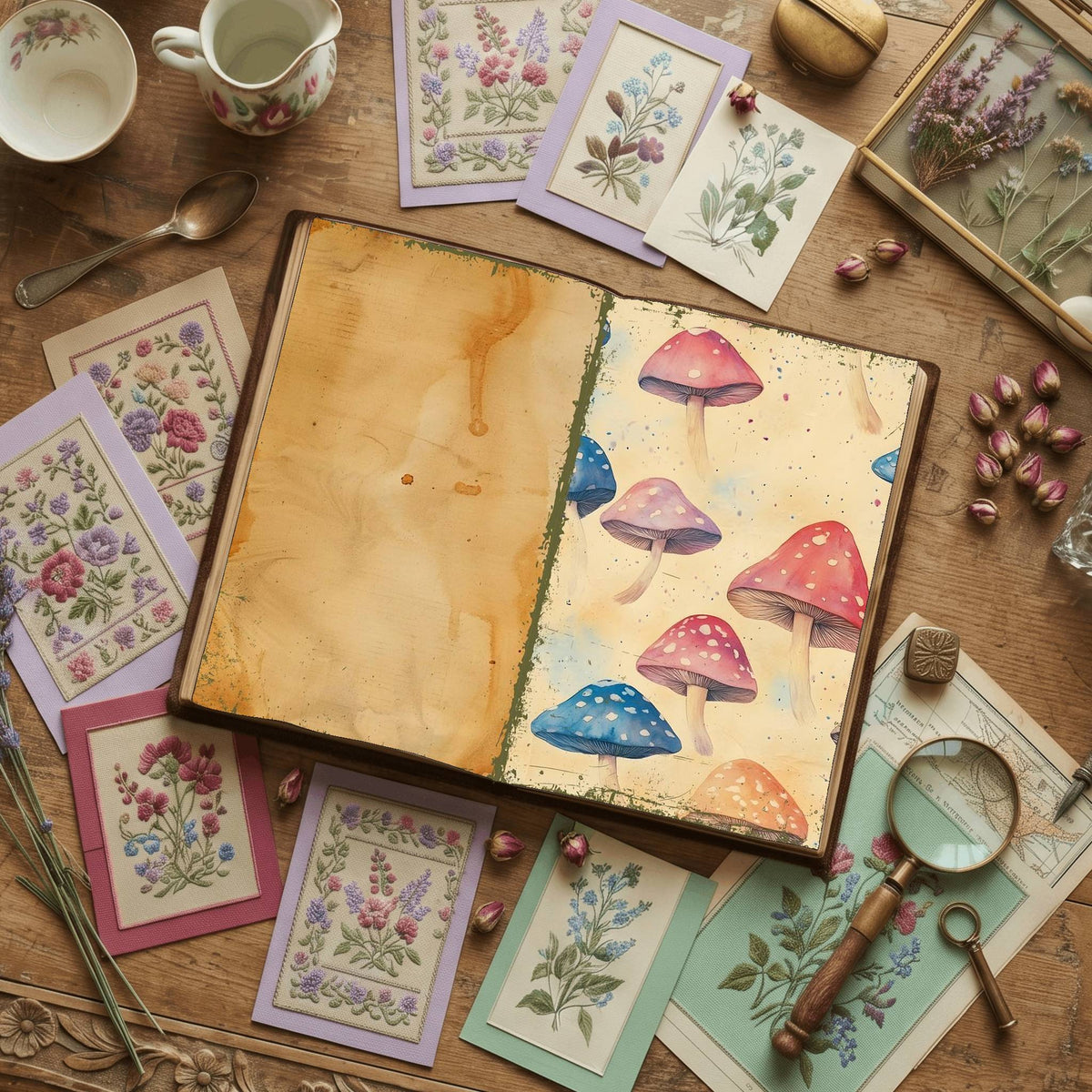 Mushroom printable junk journal paper, page preview 10