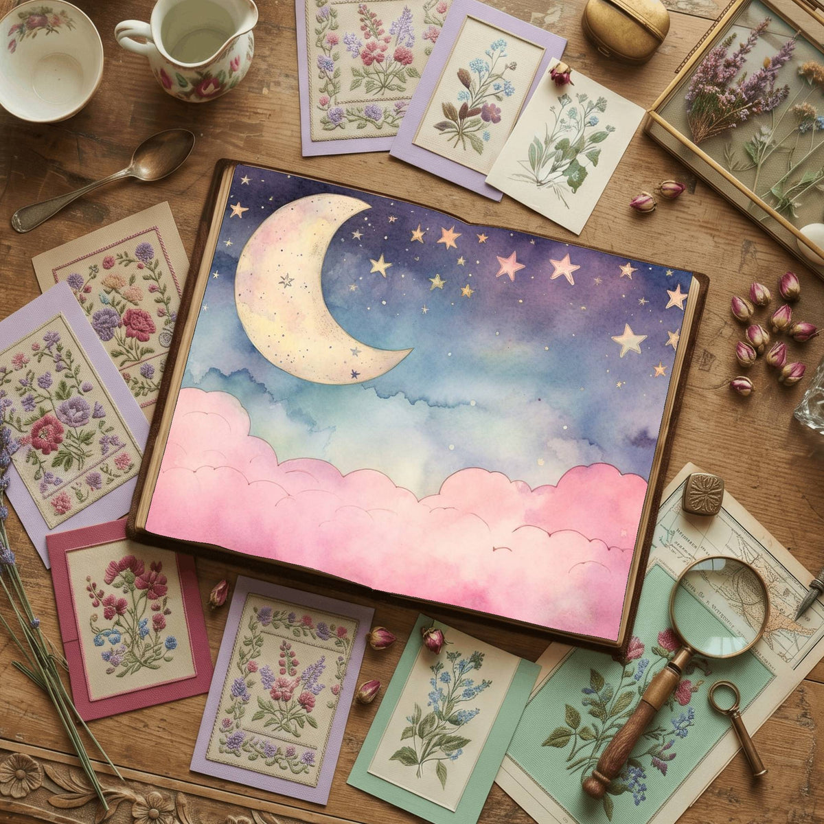 Pastel Pink Moon Digital Papers