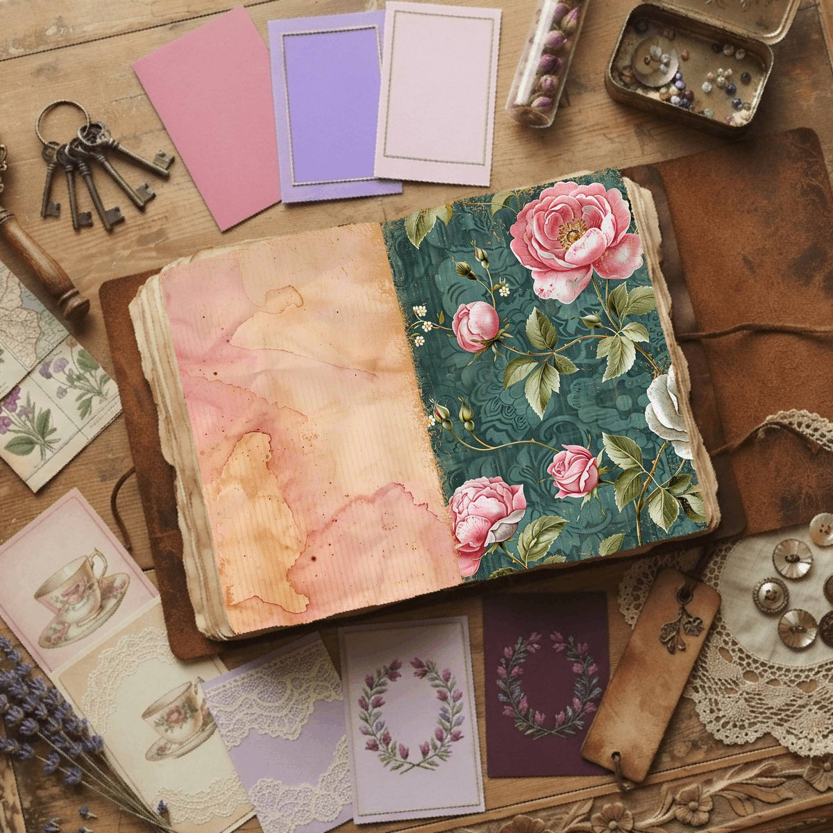 Pink Roses printable junk journal paper, page preview 10