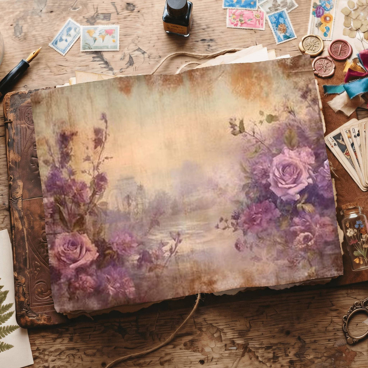 Purple Rose printable junk journal paper, page preview 10